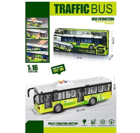 Автобус звук, подсветка, механическое открытие дверей, масштаб 1:16, резиновые колеса, инерция, в кор. 