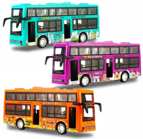 Автобус іграшковий двоповерховий, відкриваються двері, 3 кольори, 21 см