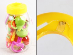 УЦЕНКА 30% Брязкальце 10шт, від 8см, 3 кольори, в колбі(пляшка-30см), 23-13-13см 