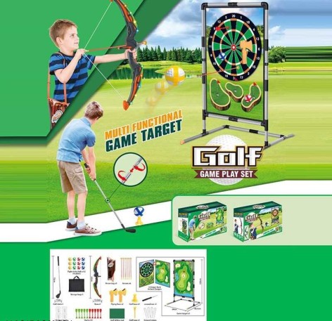 Спортивные игры подсветка, гольф, дартс, лук, стрелы, дротики, сумка, ключка, в кор. /6/