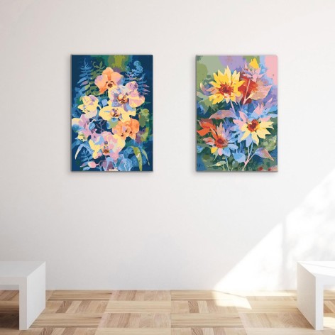 Комплект картин по номерам Riviera Blanca Акварельные букеты (ITR-062) 2 шт в наборе