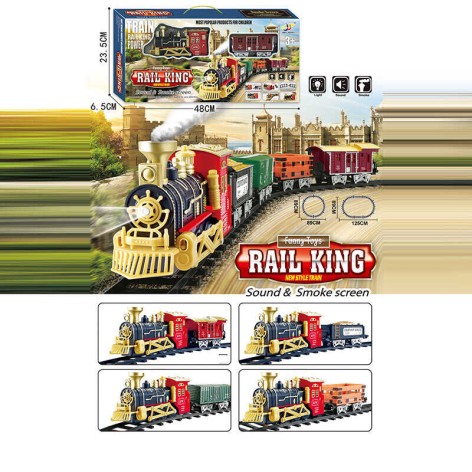 Залізниця локомотив, вагон, звуки, підсвічування, парогенератор, муляжі оточення, в кор. /36/