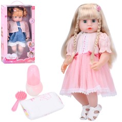 Кукла 52см, пьет-писяет, звук, бутылочка, расческа, подгузник, 2 вида, бат(табл), в кор-це, 27-53-15см