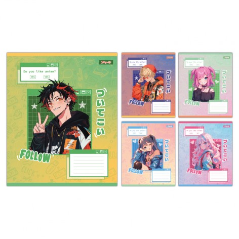 А5/12 кос. 1B Follow Anime, тетрадь ученический школьный, цена за 25 шт. //