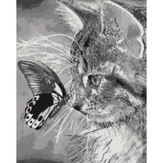 Картина по номерам Тварини, птахи "Кошеня і метелик" 40х50см.