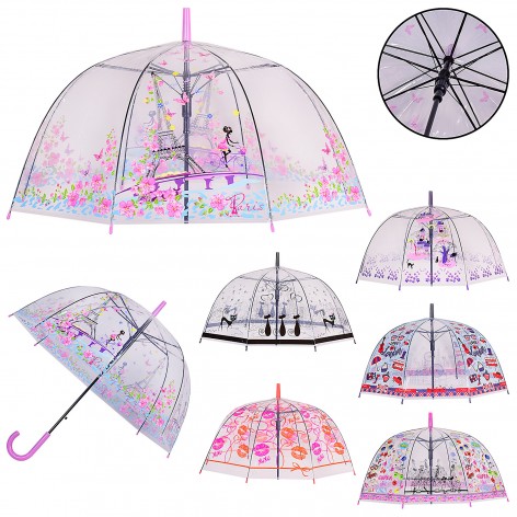 Зонт детский прозрачный с принтом, 6 видов, размер трости – 82 см, диаметр в раскрытом виде – 80 см