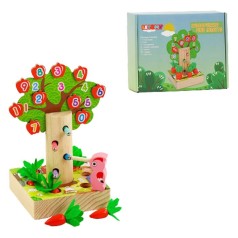 Деревянная магнитная игра С 58622 (18) червячки, магнитные яблочки, морковки, в коробке