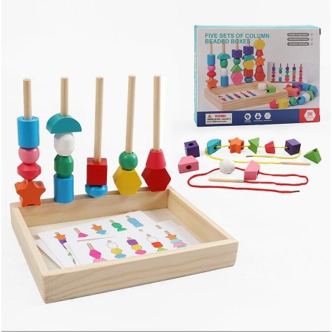 Логічна гра (дерев’яна, кілочки, шнурівка, геометричні фігури, картки з завданнями, в коробці)