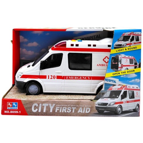 Спецтехника "Скорая помощь" (машина на батарейках, подсветка, инерция, открываются дверцы, звуки) в коробке