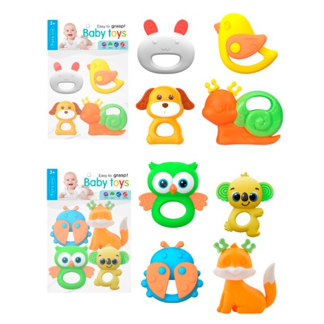 Брязкальце набір 4шт (тварини, комахи), від 7см, прорізувач, 2 види, у п/е, 17,5-23-5см /48/