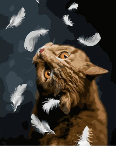 Набор для росписи по номерам Котик и перья Strateg размером 40х50 см (GS1219)