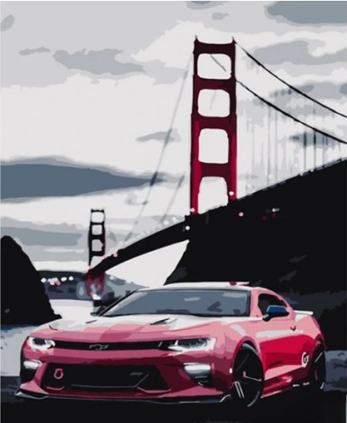 Набір для розпису по номерах Ягуар на фоні мосту Strateg розміром 40х50 см (HH032)