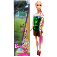 Лялька в сукні з паєтками (білявка у зелено-золотому)
