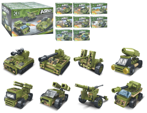 Конструктор військова техніка, від 31дет, в кор-ці, (8видів) /15/240/16шт в кор. 9,5-19,5-16,5см
