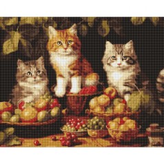 Алмазная мозаика "Котики и фрукты" 40х50 см