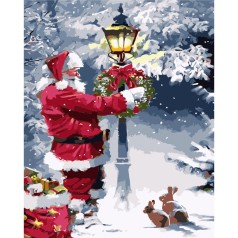 Набор для росписи по номерам Дед Мороз с подарками Strateg размером 40х50 см (GS1557)