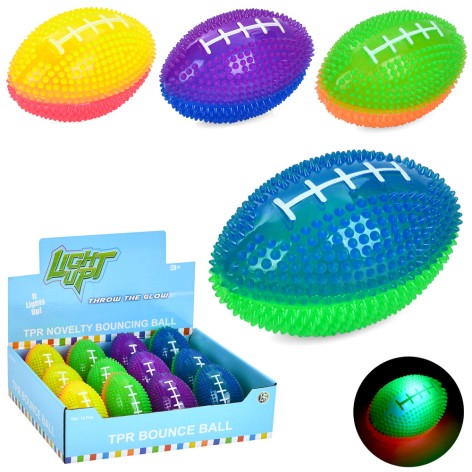 М'яч дитячий регбі, масажний, 8см, світло, бат(табл), (4кольори) /12/144/12шт в кор. 24-6,5-19см