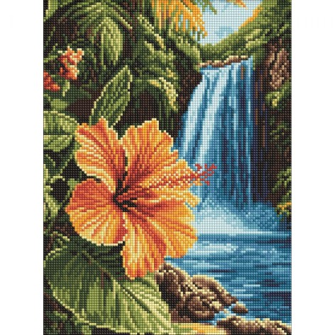 Алмазная мозаика "Тропический водопад", 30х40 см.