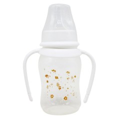L Бутылочка изогнутая с ручками, с силиконовой соской 125 мл белая