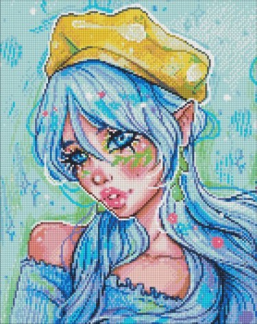 Алмазная мозаика - "Голубоглазая модница" с голограммными стразами (АВ) ©nila_art_art, 40х50см