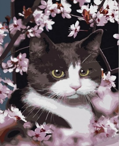 Набір для розпису по номерах Котик у квітах Strateg розміром 40х50 см (HH005)