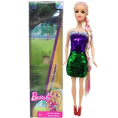 Лялька в сукні з паєтками (білявка у зелено-фіолетовому)