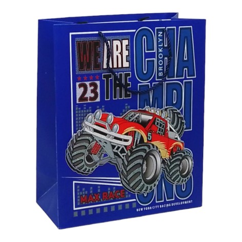 Пакет подарочный Машинки 32 х 12 х 26 см синий