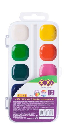 Фарби акварельні 10 кольорів, пластикова коробка, без пензлика, біла
