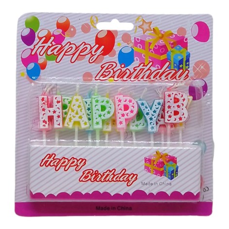Свічки-літери на торт "Happy Birtday" різнокольорові 16,2*15,5 см (31674)