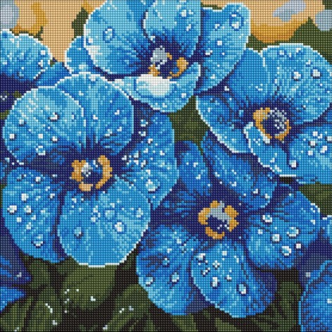 Алмазная мозаика "Фиалки в росе", 40х40 см.