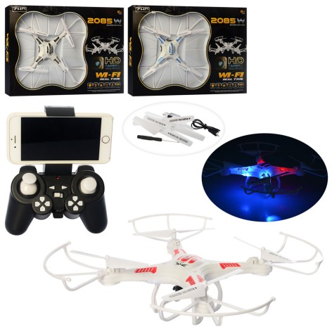 Квадрокоптер р/у, аккум, 40см, камера, свет, запас.лопасти, USBзар, 3цв, в кор-ке, 55-39-9см 