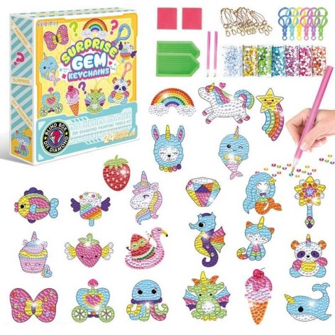 Алмазная мозаика детская в виде адвент-календаря, 24 брелока, 24 крепления, 2 подноса, 2 стилуса 21007P