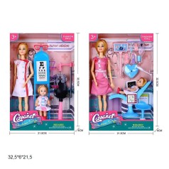 Кукла 28см KQ182E/KQ182I офтальмолог/стоматолог с ребенком и аксес.2в.кор.32,5*6*21,5 