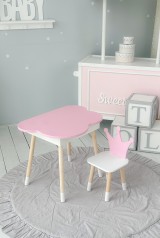 Столик хмаринка з відкидною нішею 54х68х50 і стільчик корона 26.5х26х25, стіл та стілець в дитячу, рожевий з білим