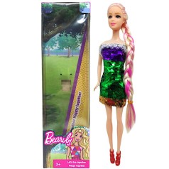 Кукла в платье с пайетками (блондинка в зелено-золотисто-фиолетовом)