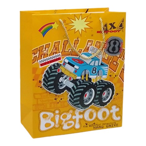 Пакет подарочный Машинки 32 х 12 х 26 см желтый