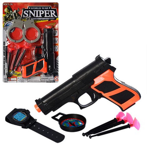 Набір військового пістолет, присоски 3шт, 2 види (1в-наруч, 2в-часи) на листі, 18-25,5-3см 