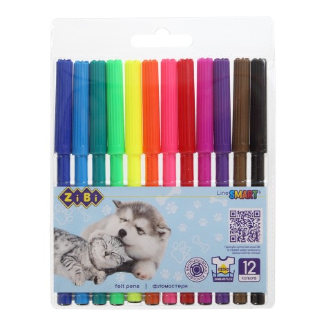 Фломастери, 12 кол., СОБАЧКИ ТА КОТИКИ, SMART Line, 2 шт. в уп. //