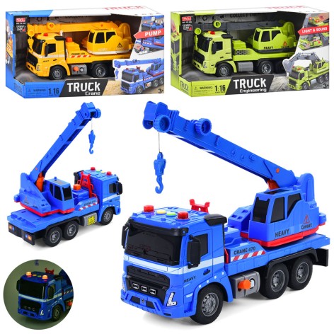 Будтехніка кран 25см, 1:16, інерція, рухомі деталі, 3 кольори, звук, світло, на бат-ці(табл), в кор-ці 32,5-17,5-13см 