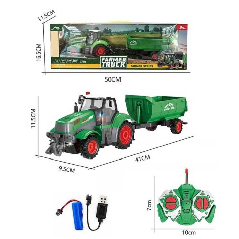 Радіокерований трактор причеп, підсвічування, акум. 3,7 V, пульт 27 Mhz, масштаб 1:24, 50*11,5*16,5 в кор. 