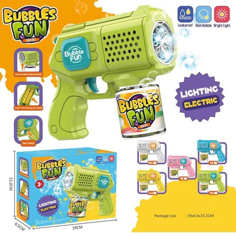 Пістолет з мильними бульбашками підсвічування, пляшечка з мильним розчином, викрутка, механічний, на батарейках, в кор. 