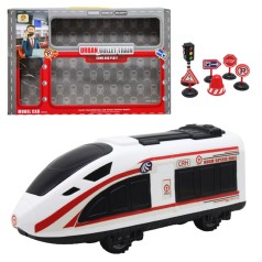 Игрушечный поезд Little mind белый с дорожными знаками (ZH999-7)