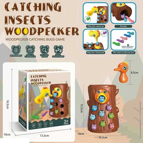 Магнитная игра 2 вида, дятел, магнитные черви, в коробке 