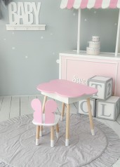 Столик хмаринка з нішею 54х68х50 і стільчик спинка в формі метелика 26.5х26х25, стіл та стілець в дитячу, рожевий з білим