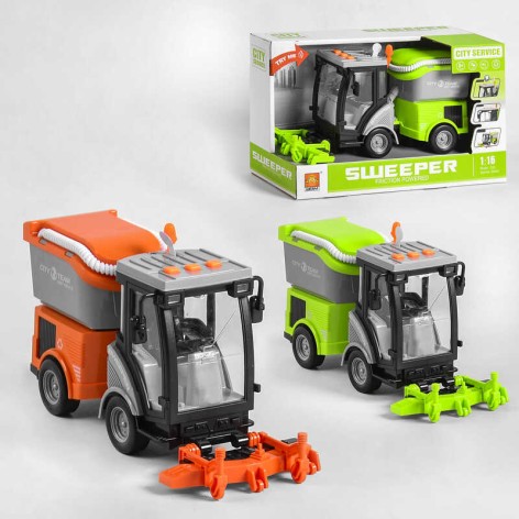 Уборочная машина игрушка спецтехника, 2 цвета, подвижное навесное оборудование, свет фар, звуки техники, в коробке