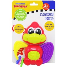 Погремушка динозавр с прорезывателем красный