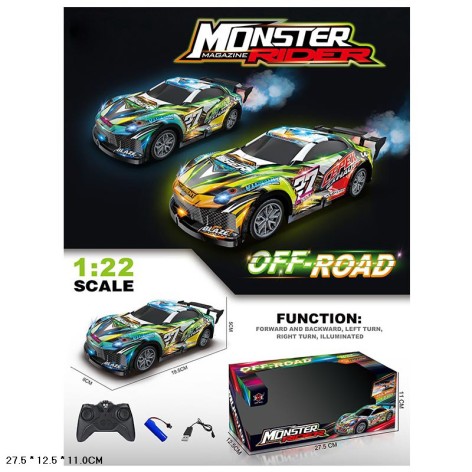 Радіокерована машина світло дим USB-зарядка 2 кольори 27,5*12,5*11 см