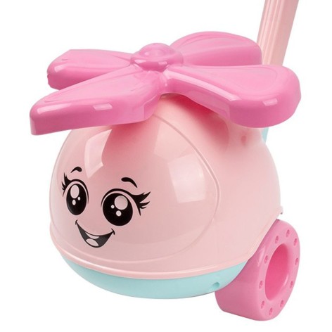 Каталка с ручкой "Вертолет", розовый+бирюзовый