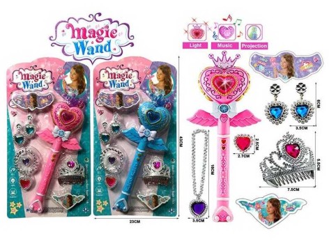 Набір прикрас 2 кольори, тіара принцеси, прикраси, паличка, світло, проєкція, на листі 