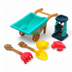 Пісочний набір 6 елементів - тачка, млин, лопатка, граблі, 2 формочки (бірюзовий)